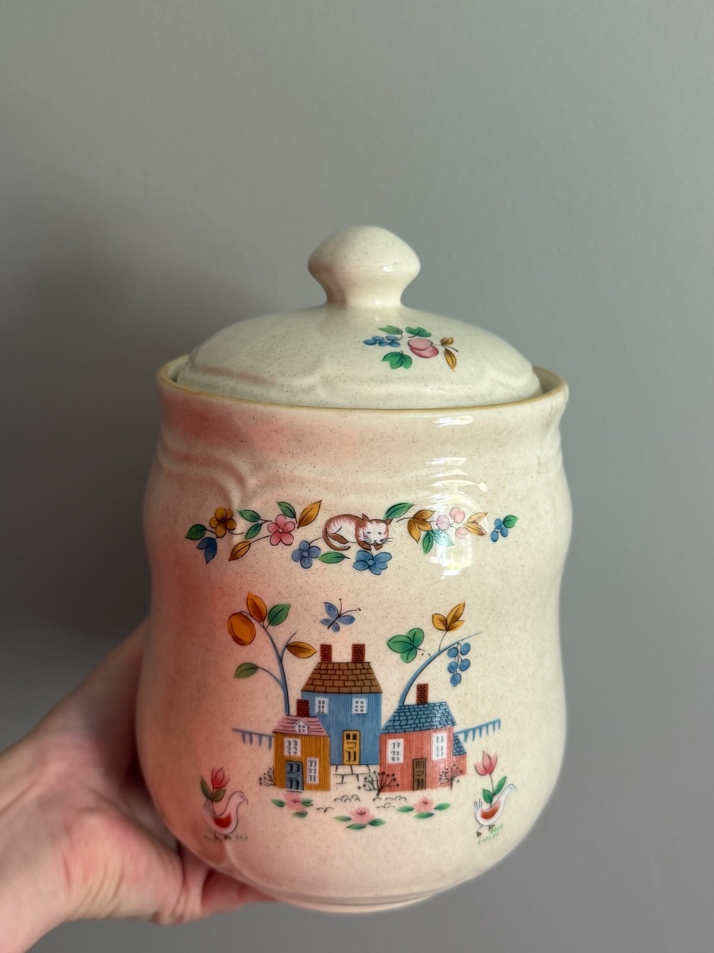 Cottage Ceramic Canister in Cream with Floral Accents heartland large